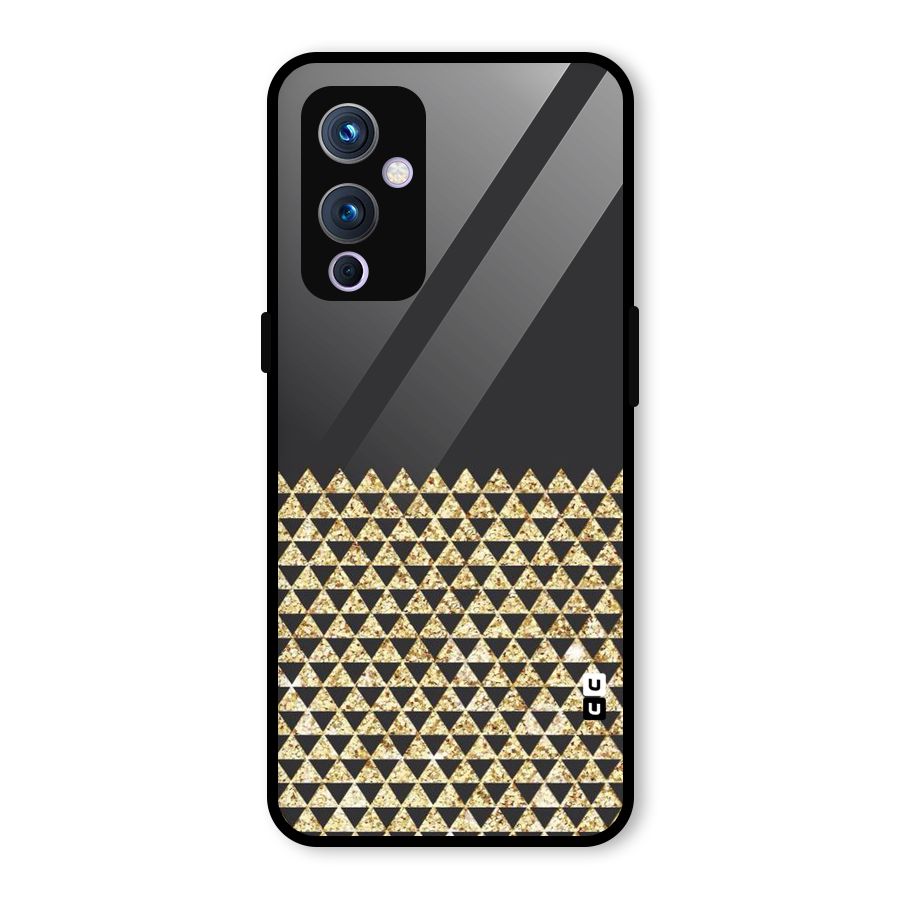 Dark Grey Golden Triangles Glass Back Case for OnePlus 9