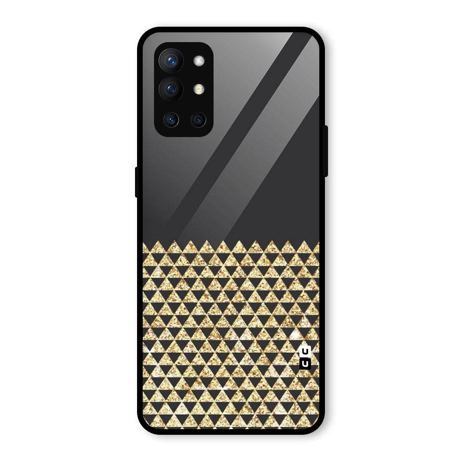 Dark Grey Golden Triangles Glass Back Case for OnePlus 9R