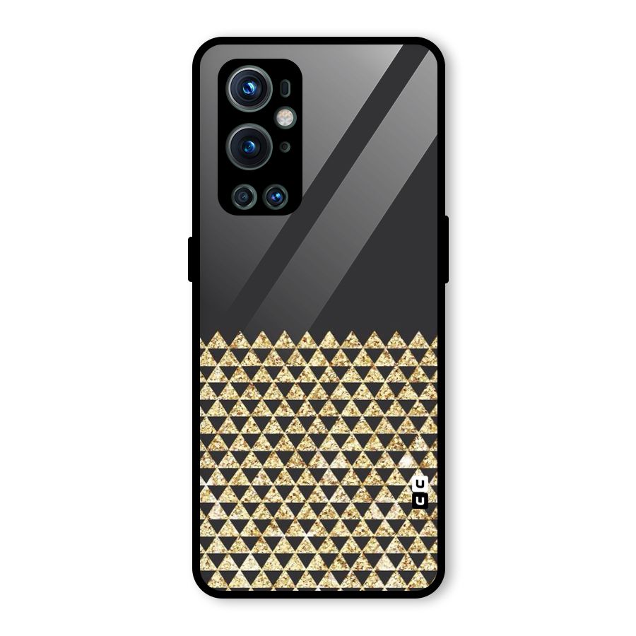 Dark Grey Golden Triangles Glass Back Case for OnePlus 9 Pro