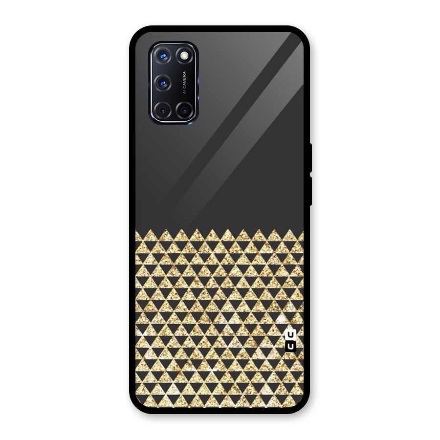 Dark Grey Golden Triangles Glass Back Case for Oppo A52