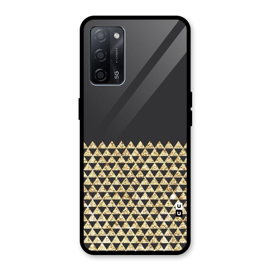 Dark Grey Golden Triangles Glass Back Case for Oppo A53s 5G