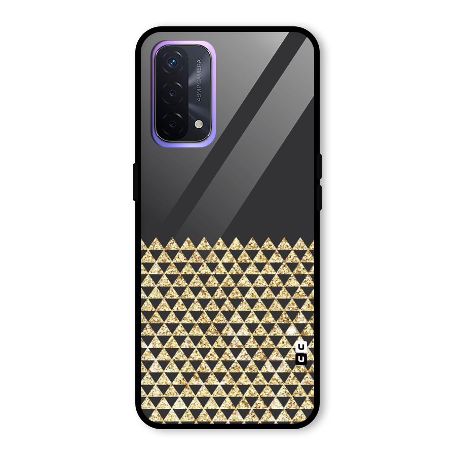 Dark Grey Golden Triangles Glass Back Case for Oppo A74 5G