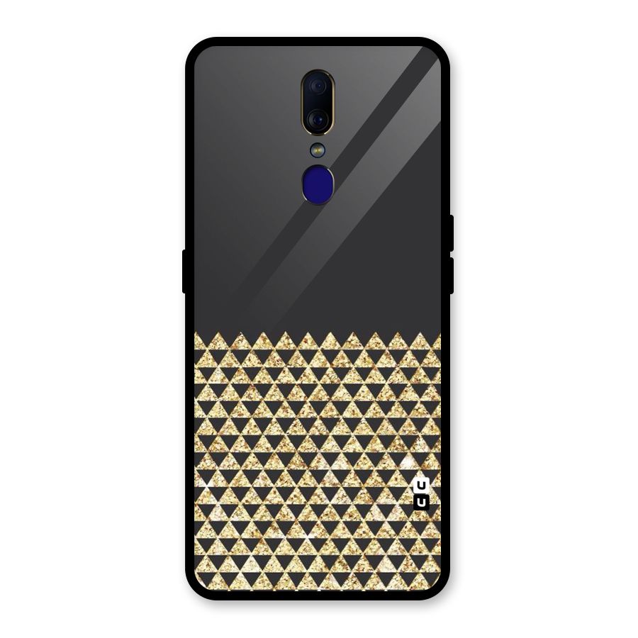 Dark Grey Golden Triangles Glass Back Case for Oppo F11