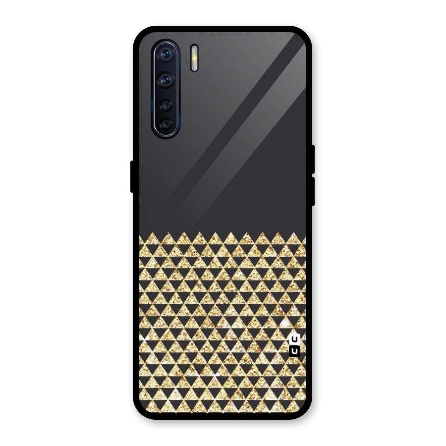 Dark Grey Golden Triangles Glass Back Case for Oppo F15