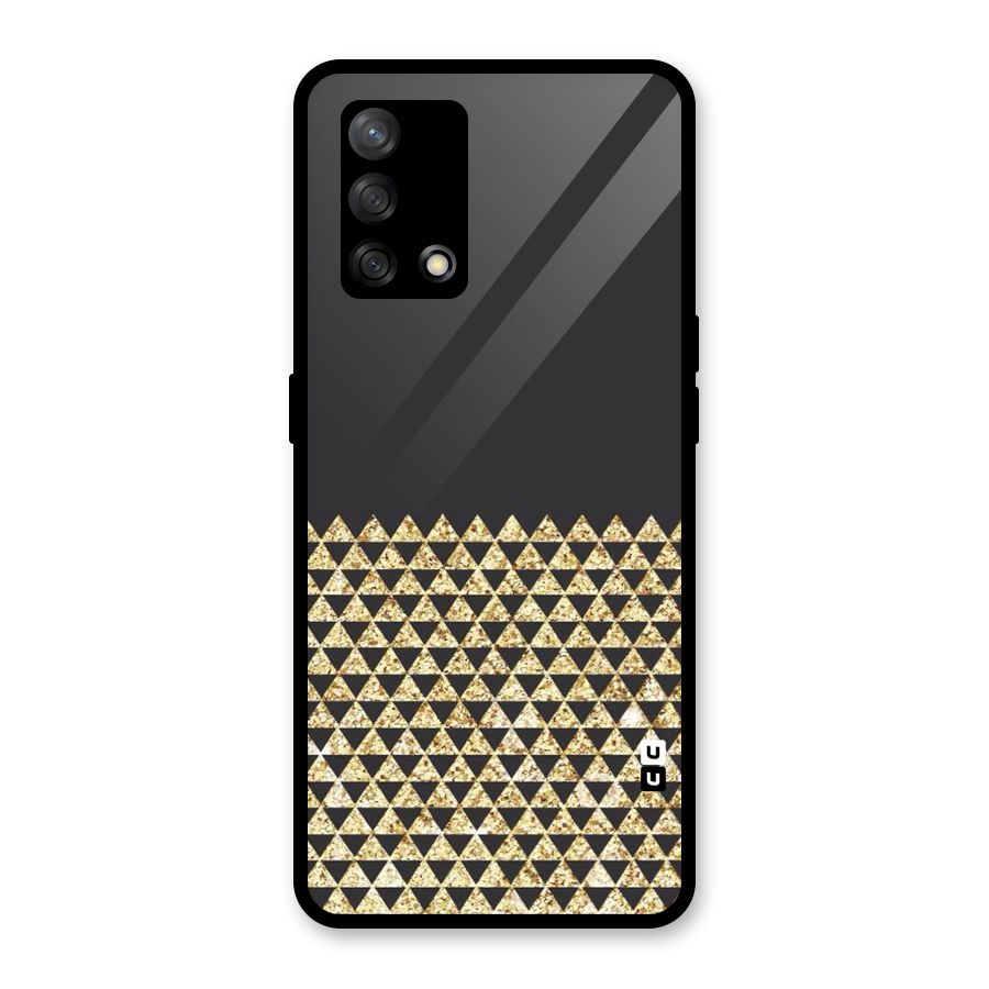 Dark Grey Golden Triangles Glass Back Case for Oppo F19