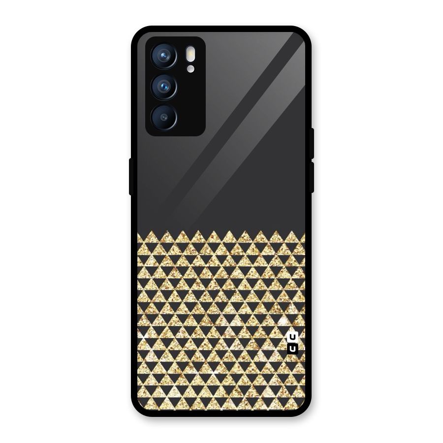 Dark Grey Golden Triangles Glass Back Case for Oppo Reno6 5G