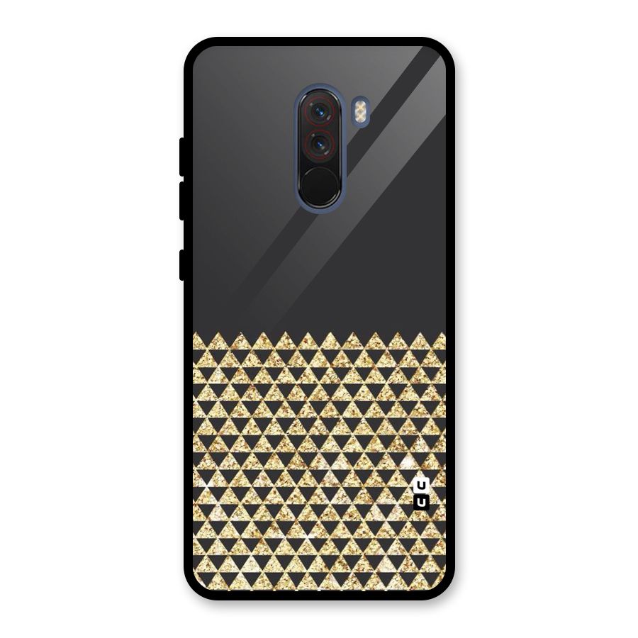 Dark Grey Golden Triangles Glass Back Case for Poco F1