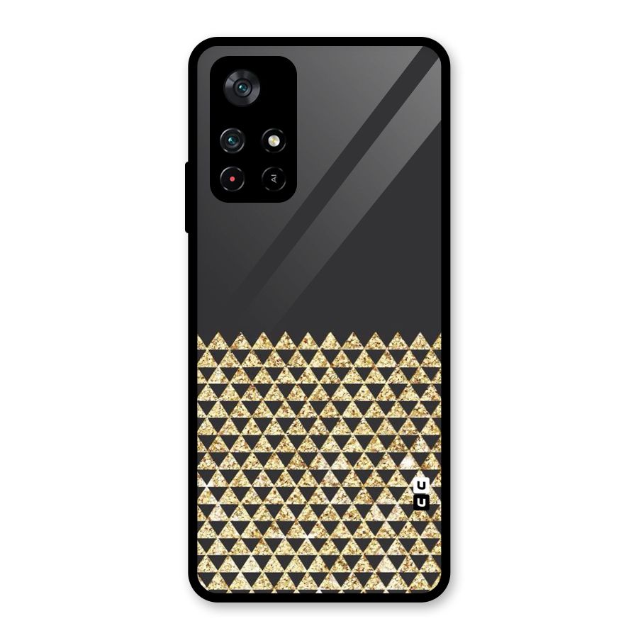 Dark Grey Golden Triangles Glass Back Case for Poco M4 Pro 5G
