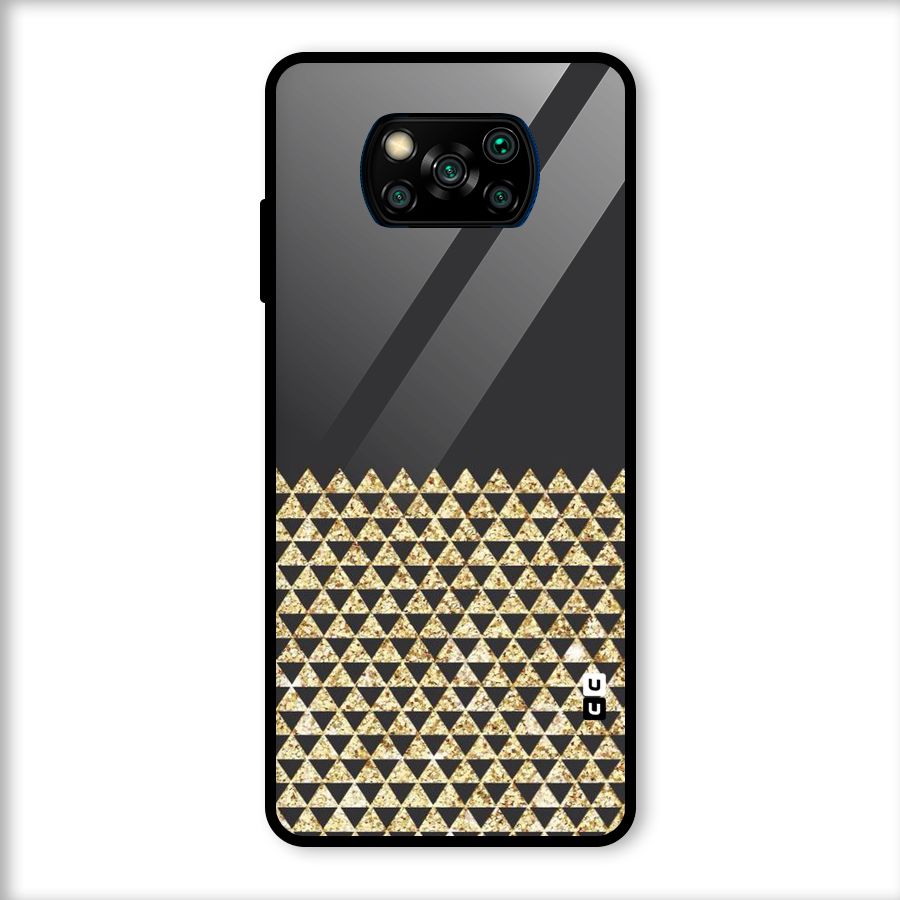Dark Grey Golden Triangles Glass Back Case for Poco X3