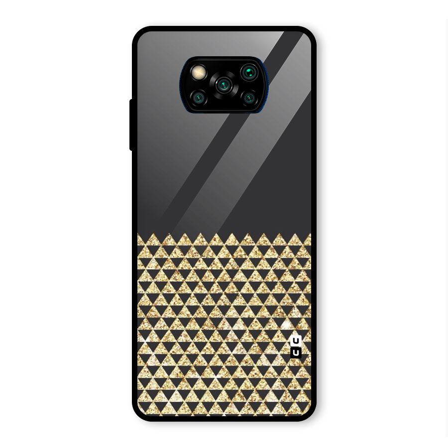 Dark Grey Golden Triangles Glass Back Case for Poco X3 Pro