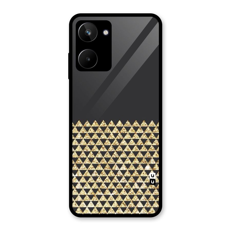 Dark Grey Golden Triangles Glass Back Case for Realme 10