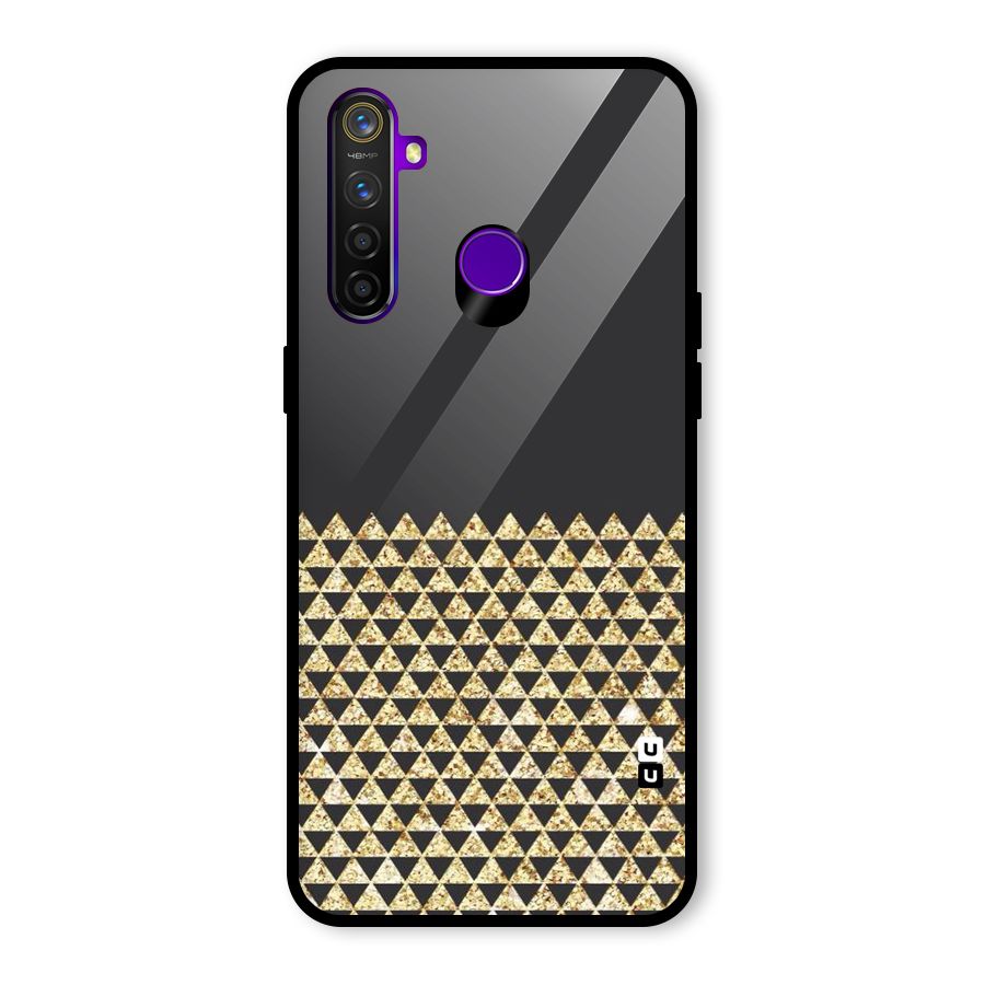 Dark Grey Golden Triangles Glass Back Case for Realme 5 Pro