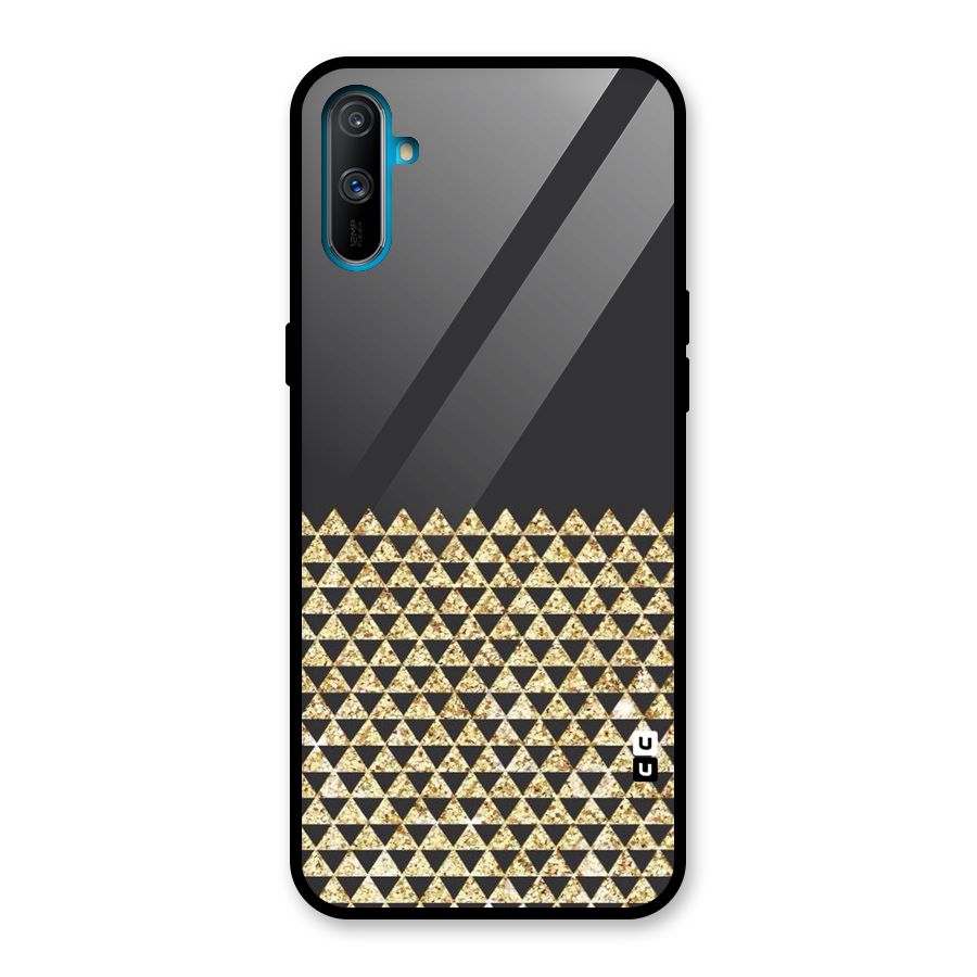 Dark Grey Golden Triangles Glass Back Case for Realme C3