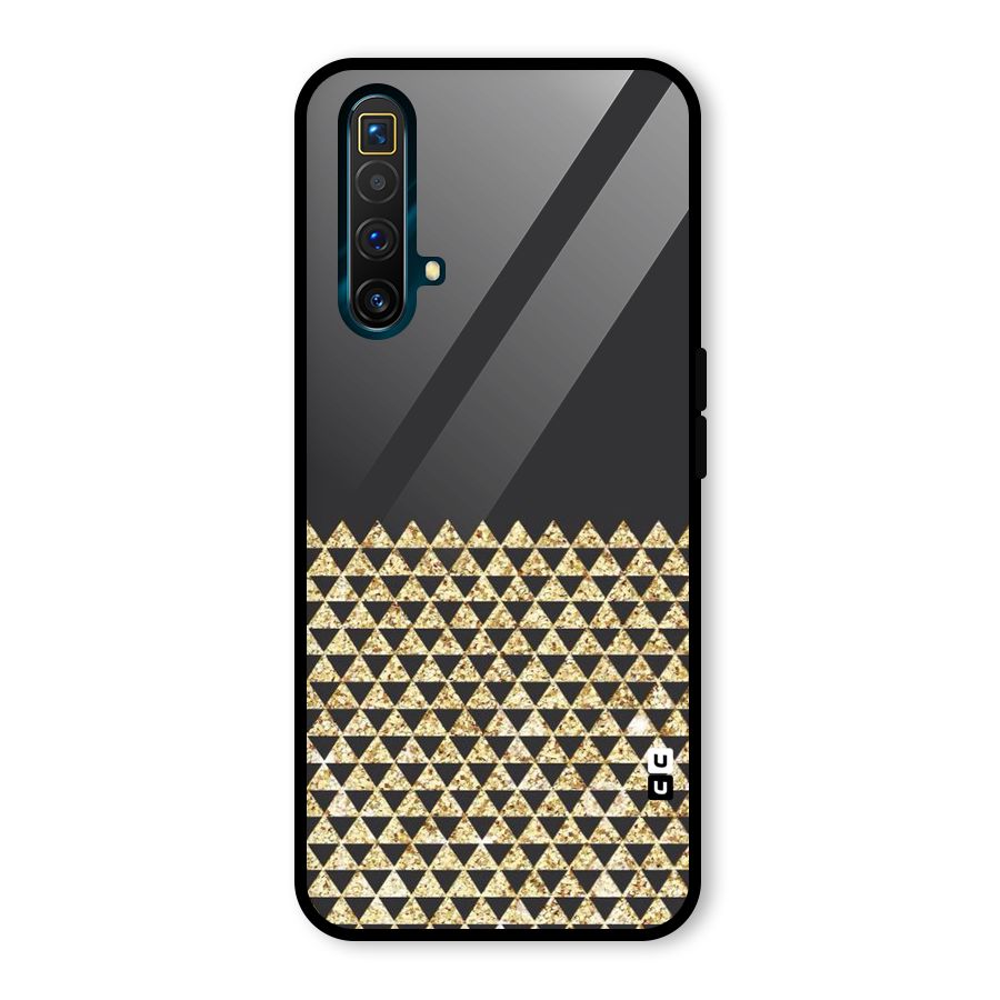 Dark Grey Golden Triangles Glass Back Case for Realme X3