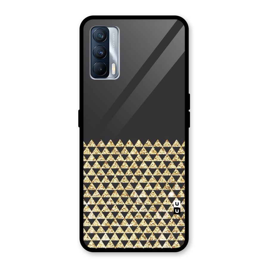 Dark Grey Golden Triangles Glass Back Case for Realme X7