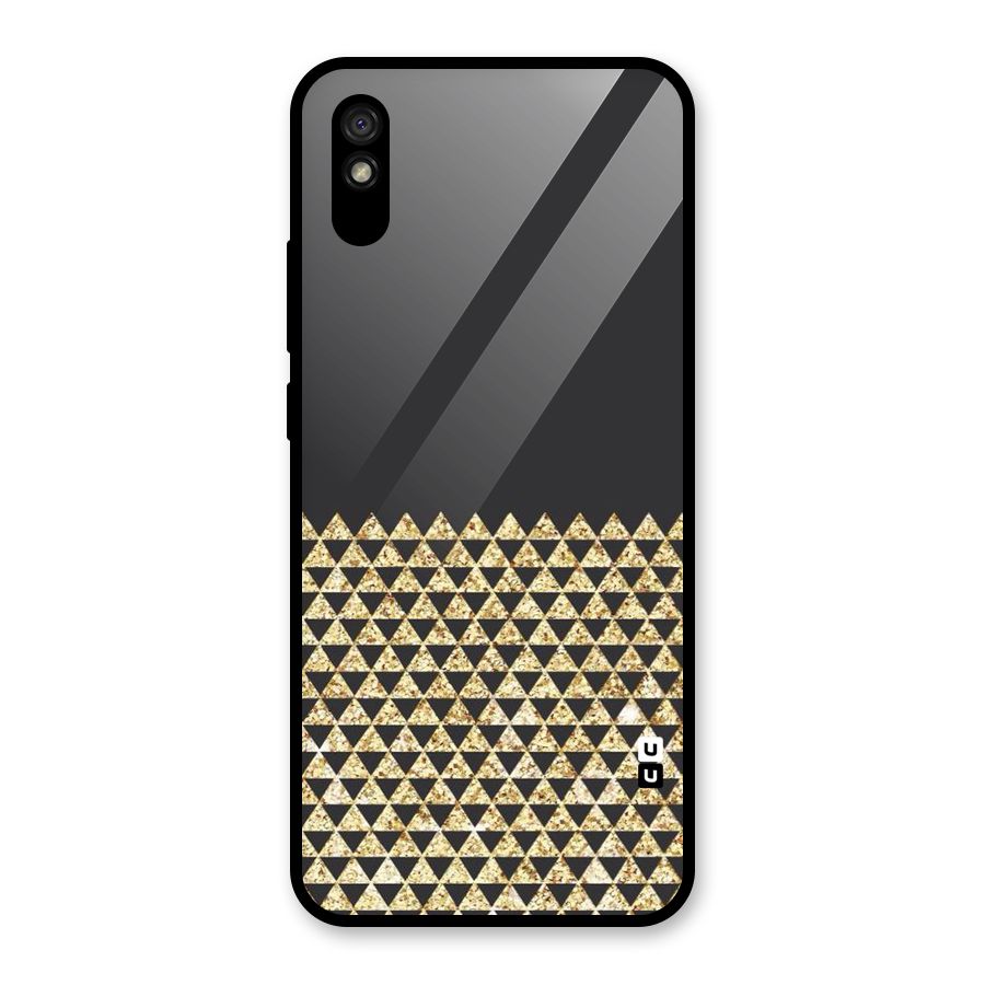 Dark Grey Golden Triangles Glass Back Case for Redmi 9A