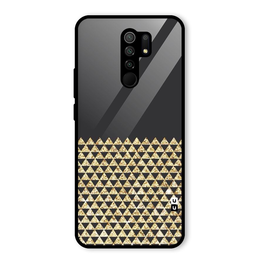 Dark Grey Golden Triangles Glass Back Case for Redmi 9 Prime