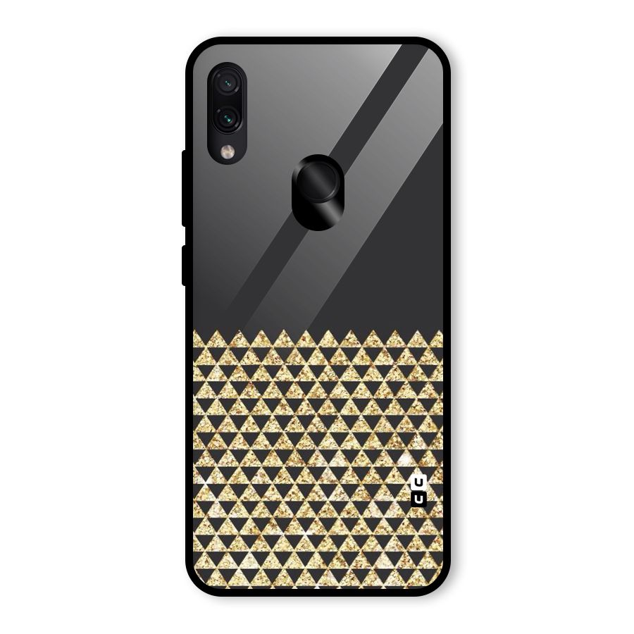 Dark Grey Golden Triangles Glass Back Case for Redmi Note 7S