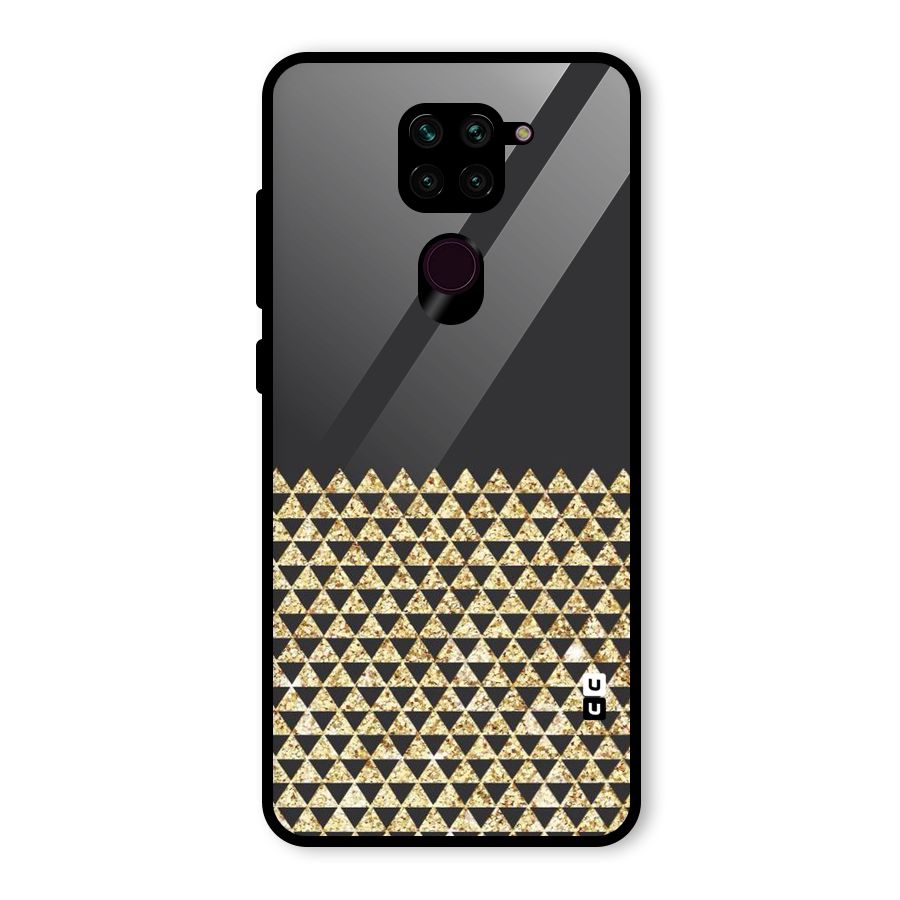 Dark Grey Golden Triangles Glass Back Case for Redmi Note 9