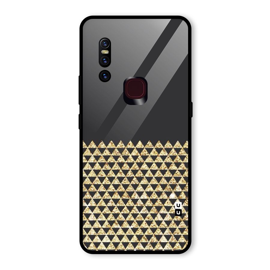 Dark Grey Golden Triangles Glass Back Case for Vivo V15
