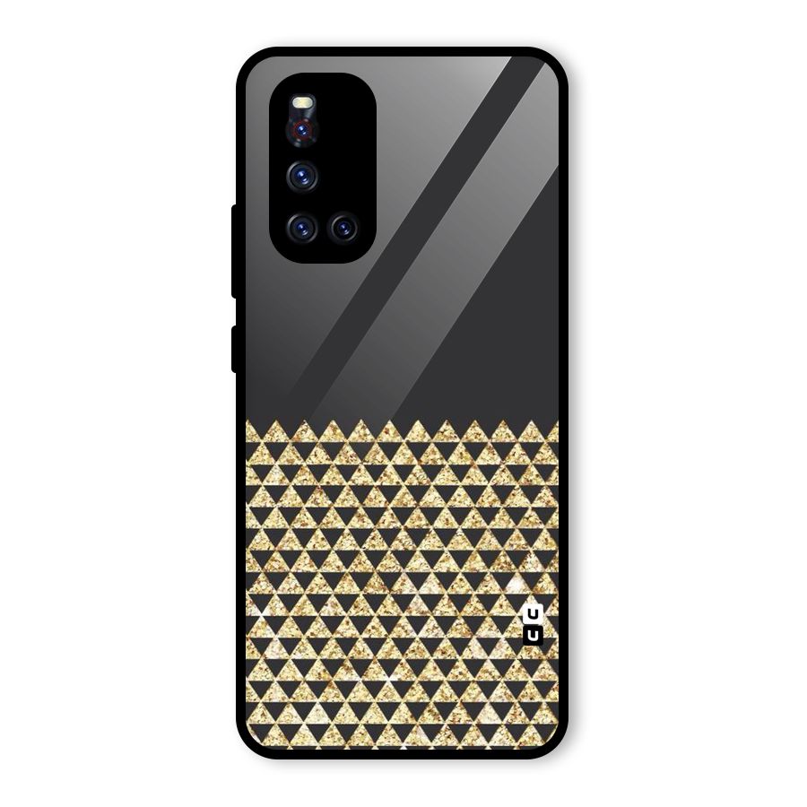 Dark Grey Golden Triangles Glass Back Case for Vivo V19