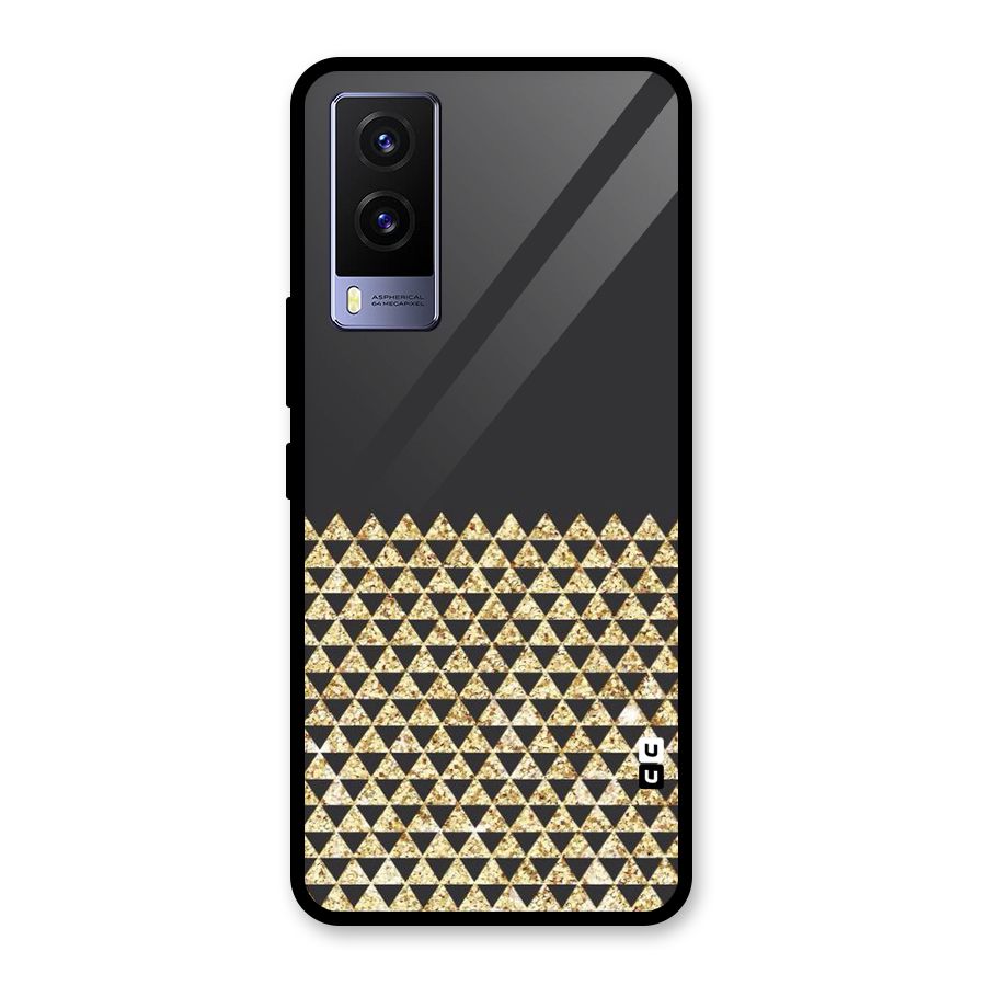 Dark Grey Golden Triangles Glass Back Case for Vivo V21e 5G