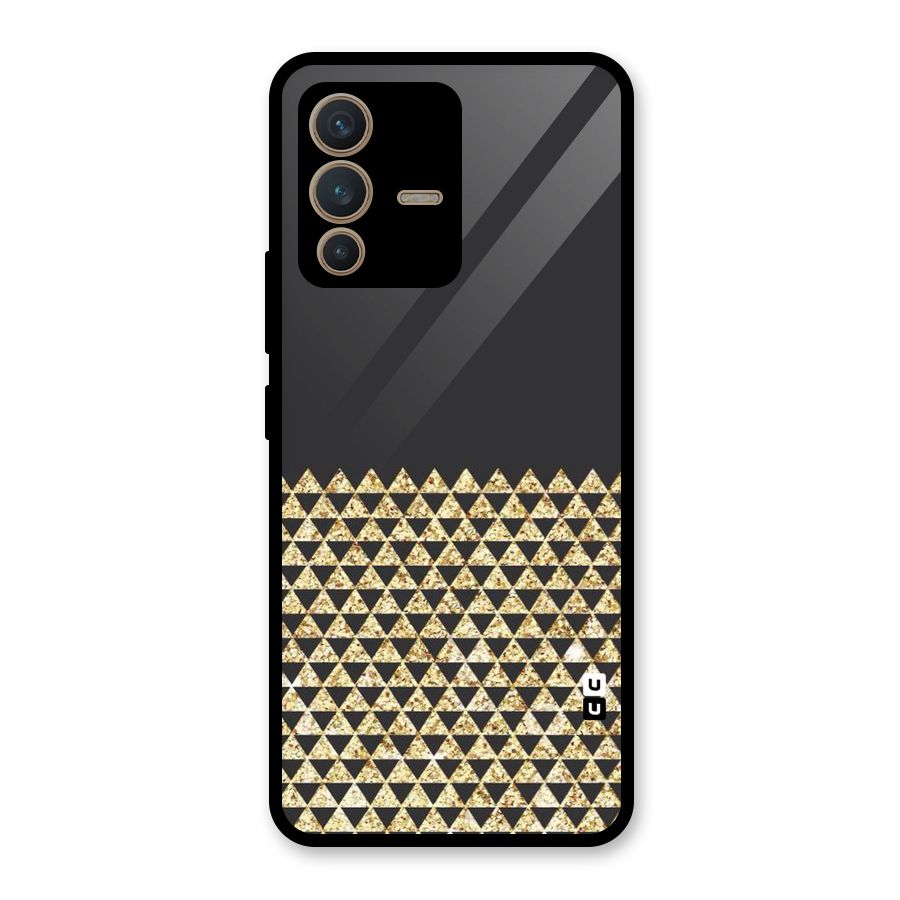 Dark Grey Golden Triangles Glass Back Case for Vivo V23 5G