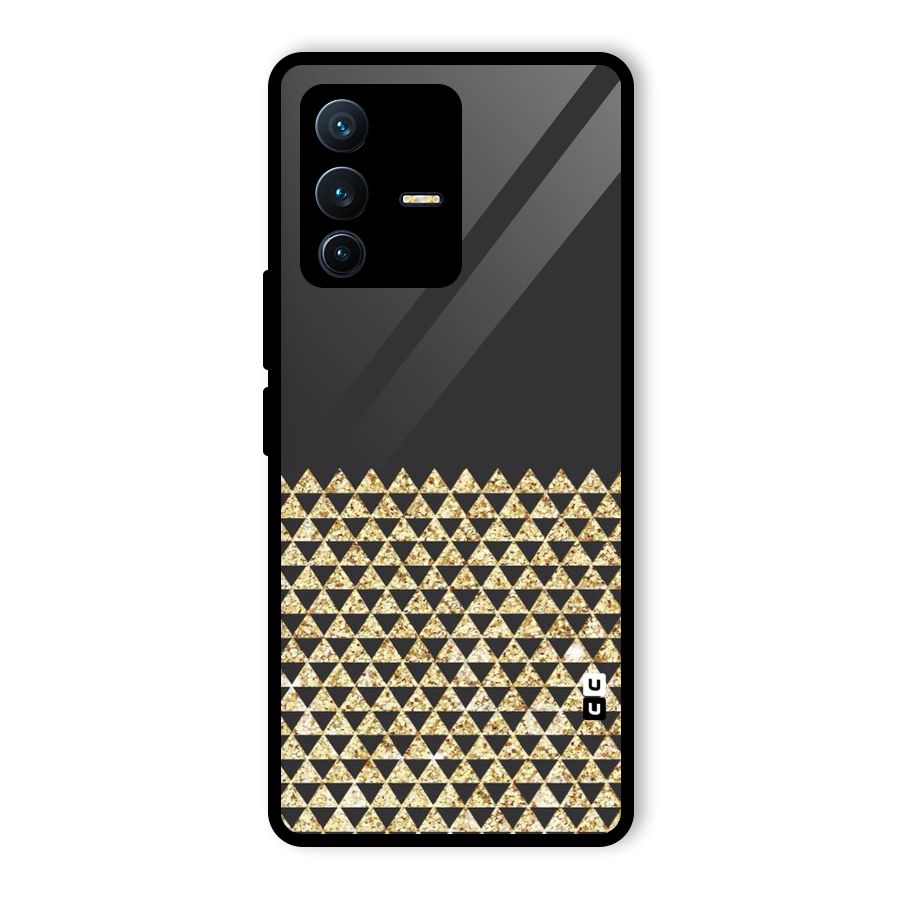 Dark Grey Golden Triangles Glass Back Case for Vivo V23 Pro