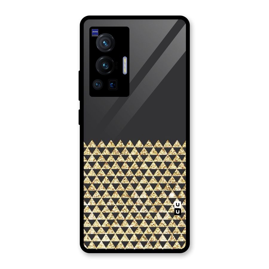 Dark Grey Golden Triangles Glass Back Case for Vivo X70 Pro