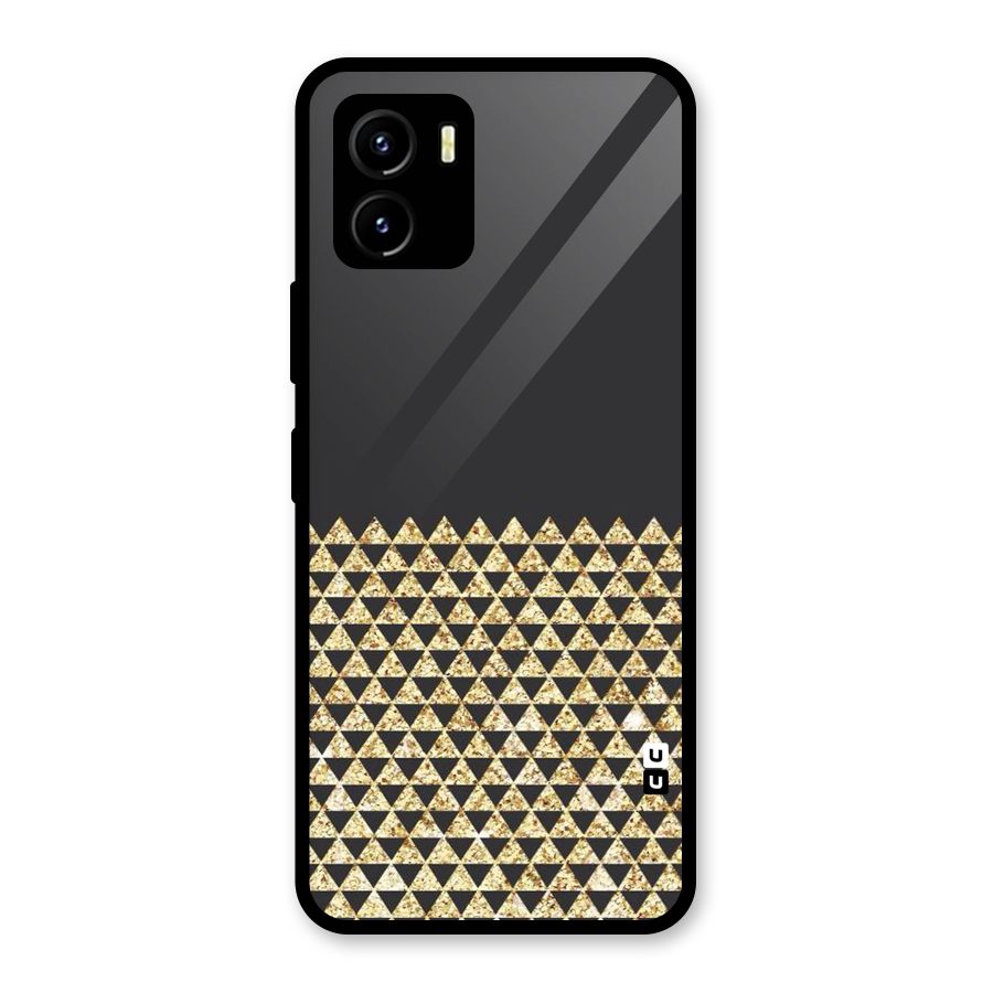 Dark Grey Golden Triangles Glass Back Case for Vivo Y15s