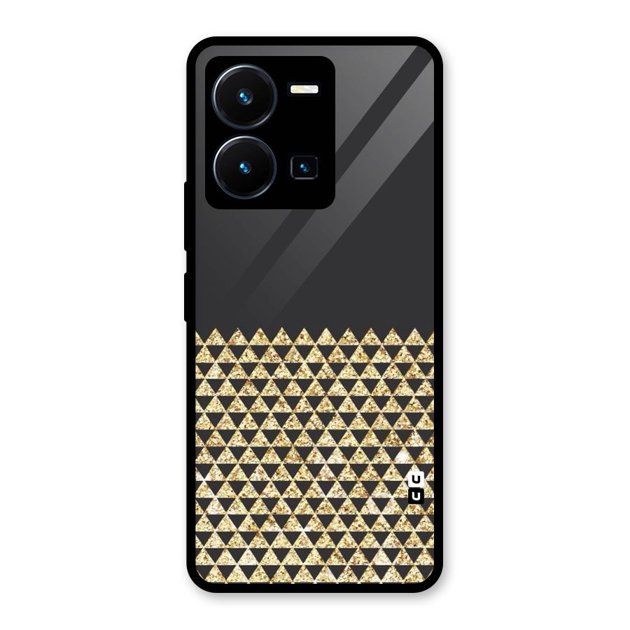 Dark Grey Golden Triangles Glass Back Case for Vivo Y35