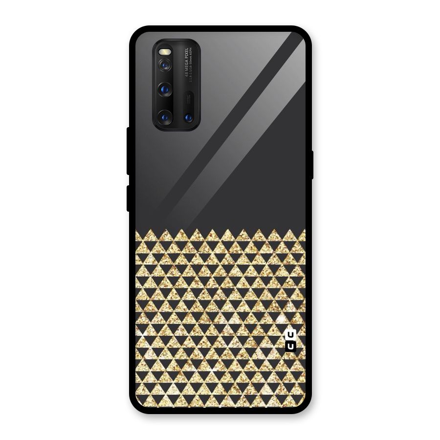 Dark Grey Golden Triangles Glass Back Case for Vivo iQOO 3