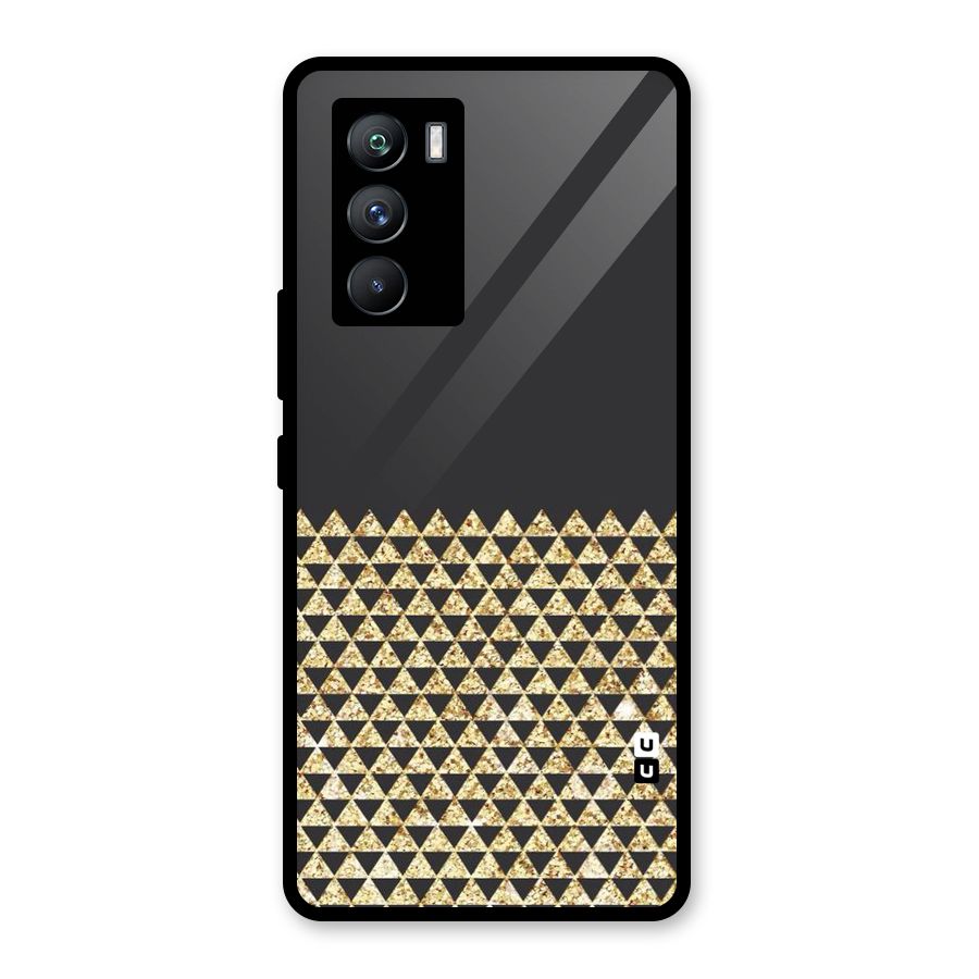 Dark Grey Golden Triangles Glass Back Case for Vivo iQOO 9 SE