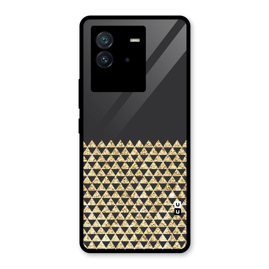 Dark Grey Golden Triangles Glass Back Case for Vivo iQOO Neo 6 5G