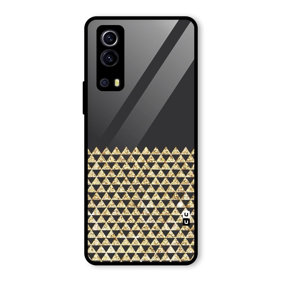 Dark Grey Golden Triangles Glass Back Case for Vivo iQOO Z3