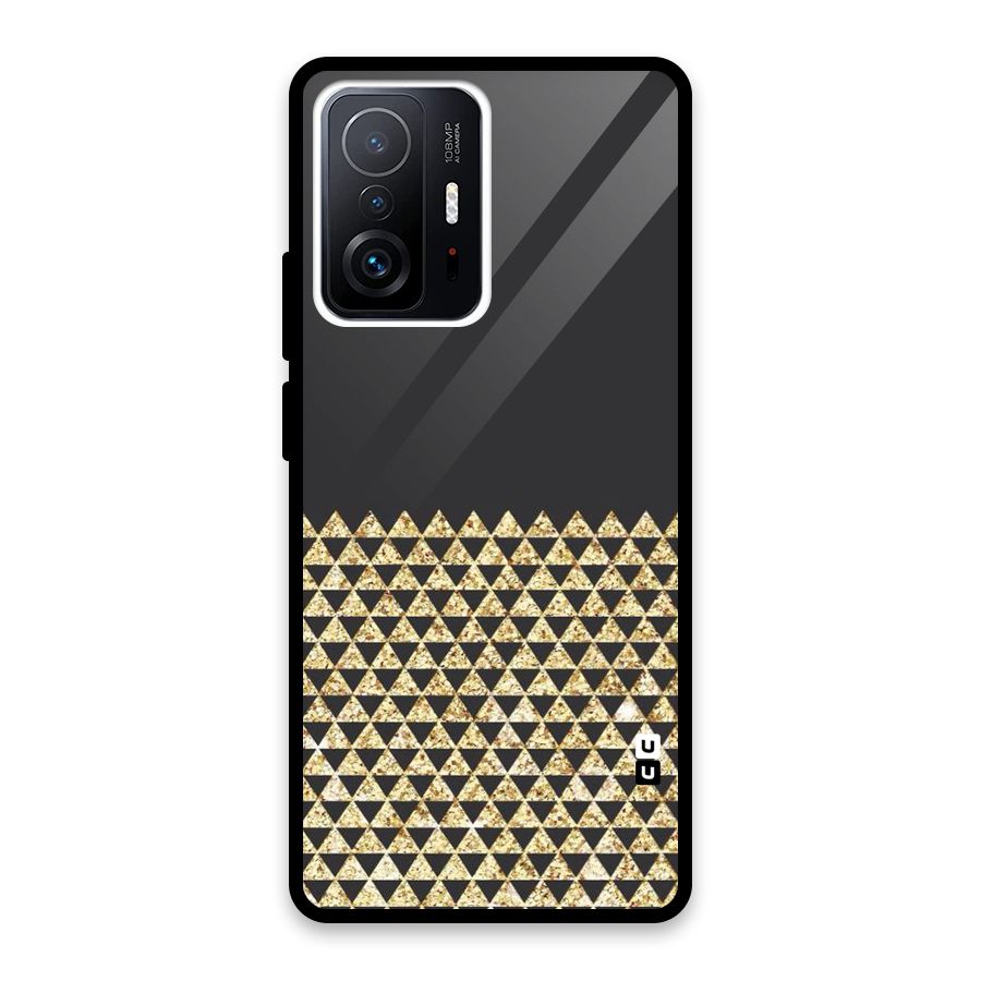 Dark Grey Golden Triangles Glass Back Case for Xiaomi 11T Pro