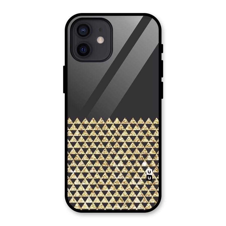 Dark Grey Golden Triangles Glass Back Case for iPhone 12