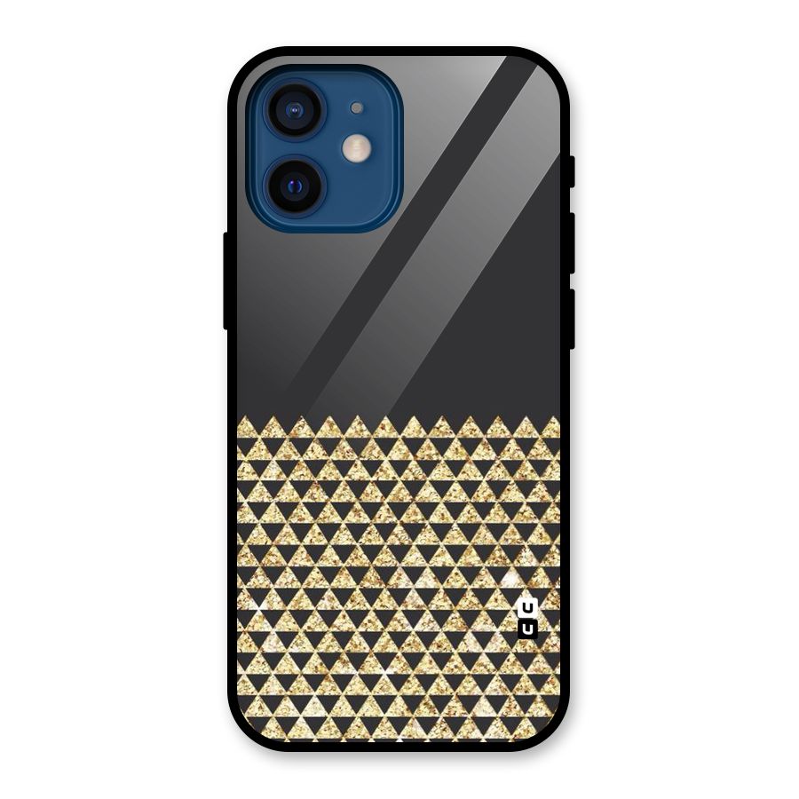 Dark Grey Golden Triangles Glass Back Case for iPhone 12 Mini
