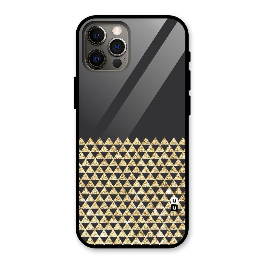 Dark Grey Golden Triangles Glass Back Case for iPhone 12 Pro