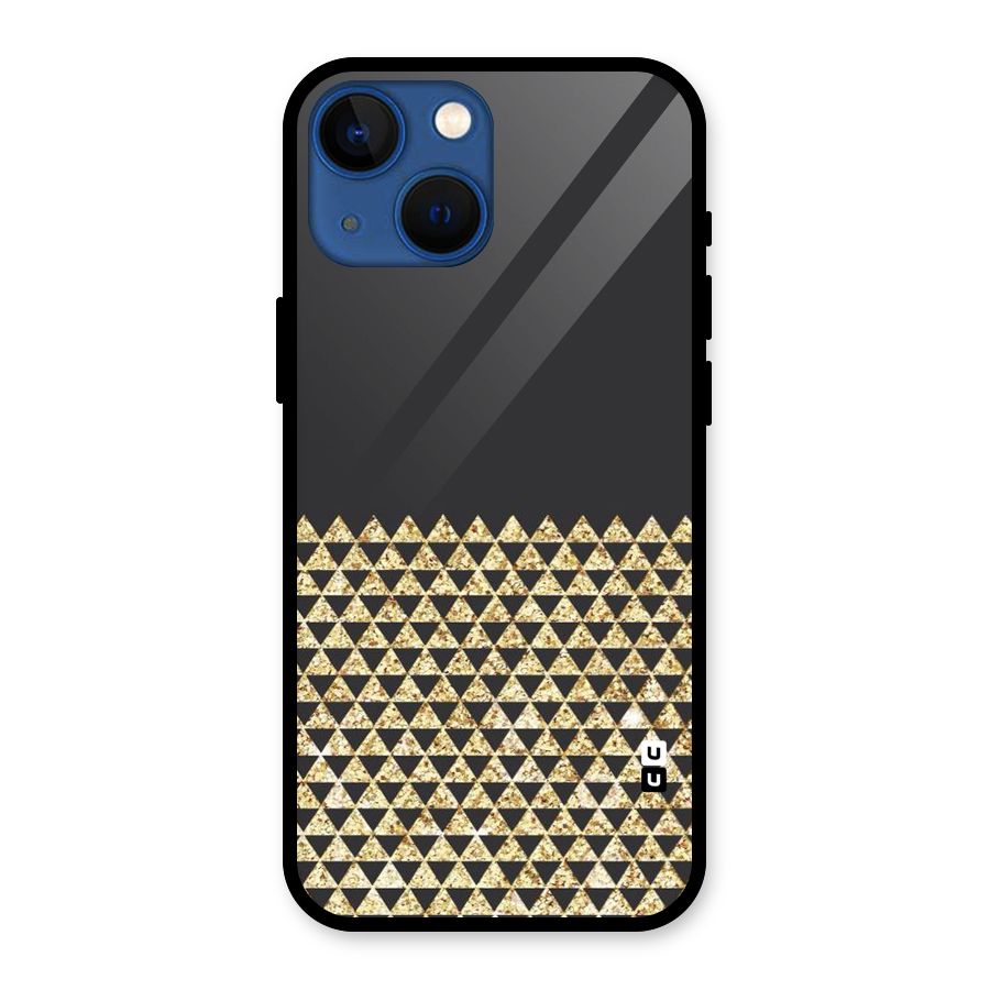 Dark Grey Golden Triangles Glass Back Case for iPhone 13 Mini