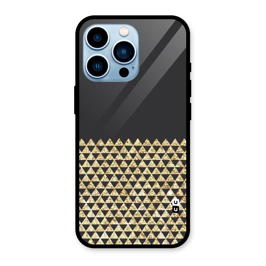 Dark Grey Golden Triangles Glass Back Case for iPhone 13 Pro