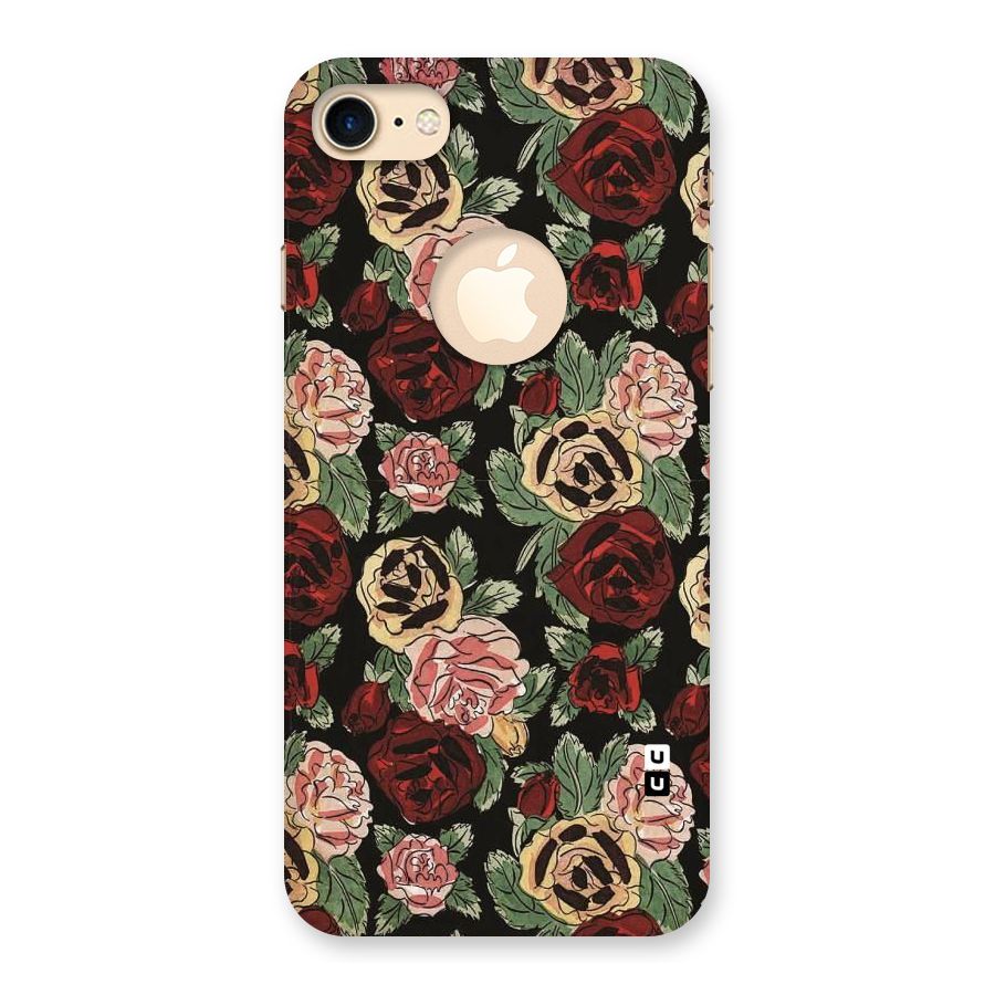 Dark Pastel Flowers Back Case for iPhone 7 Logo Cut