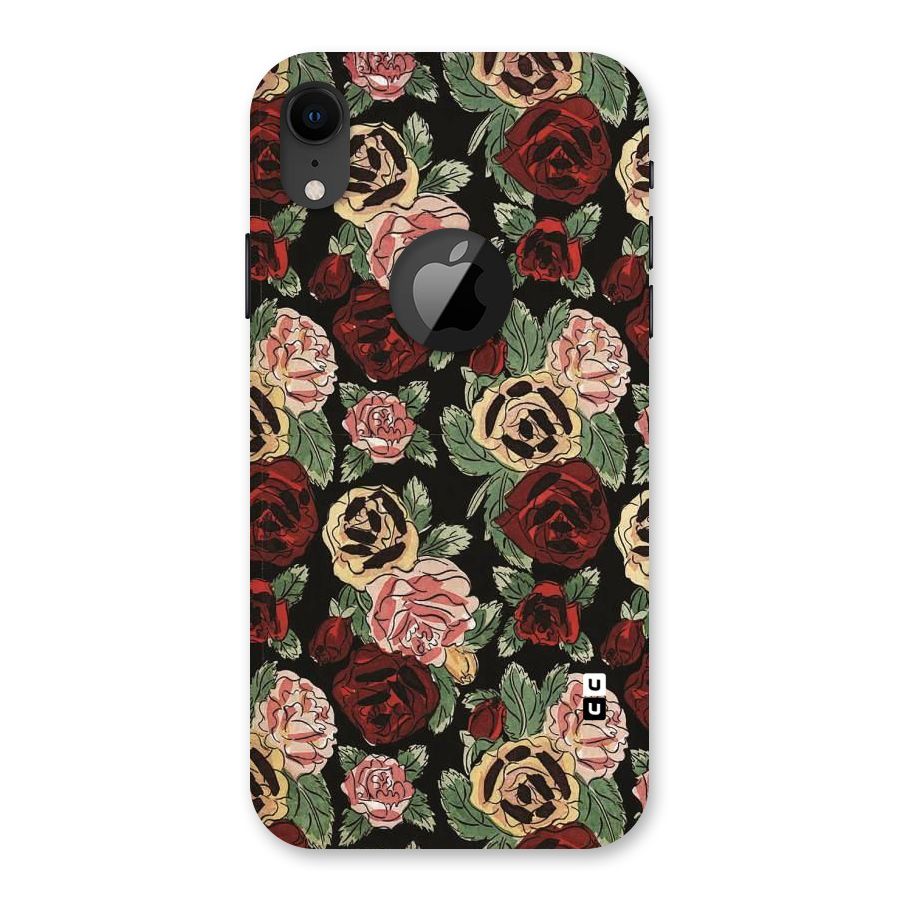 Dark Pastel Flowers Back Case for iPhone XR Logo Cut