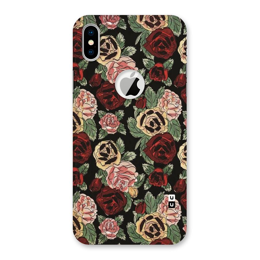 Dark Pastel Flowers Back Case for iPhone XS Logo Cut