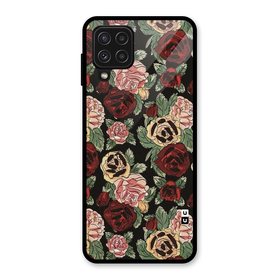 Dark Pastel Flowers Glass Back Case for Galaxy A22 4G
