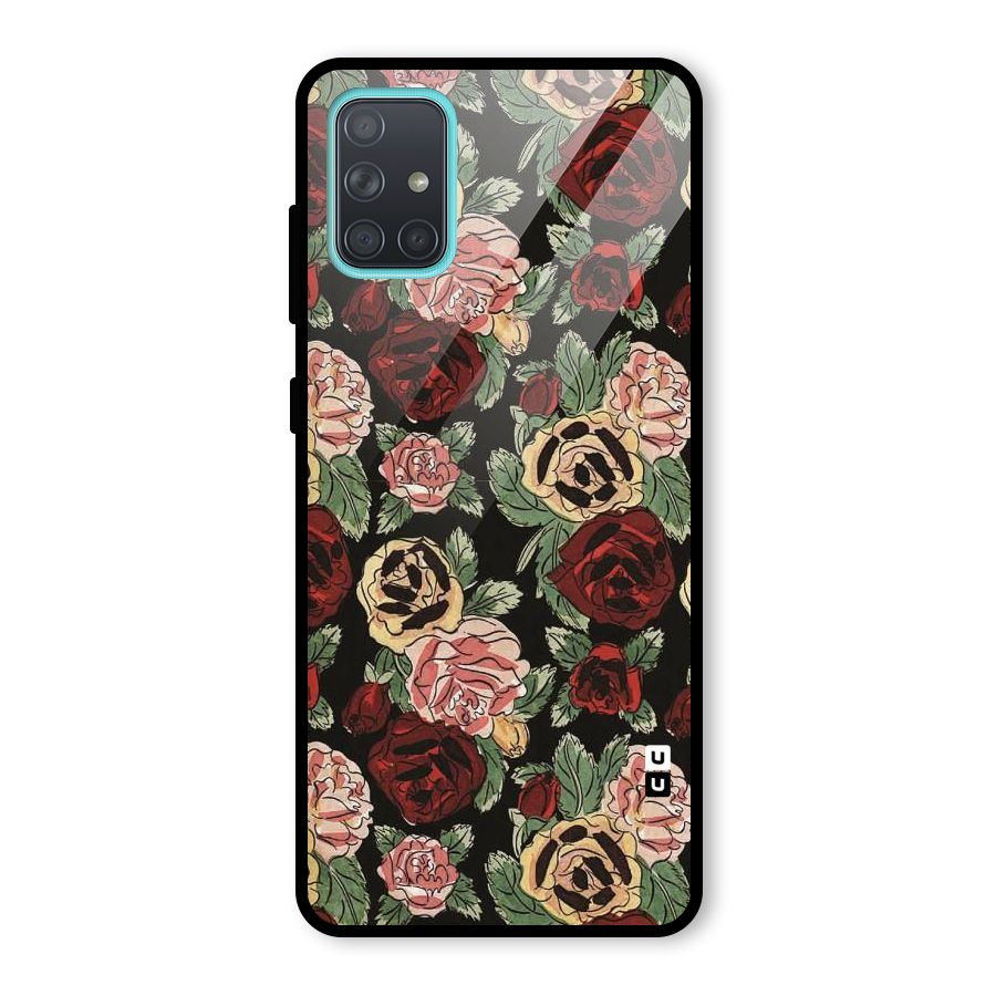 Dark Pastel Flowers Glass Back Case for Galaxy A71