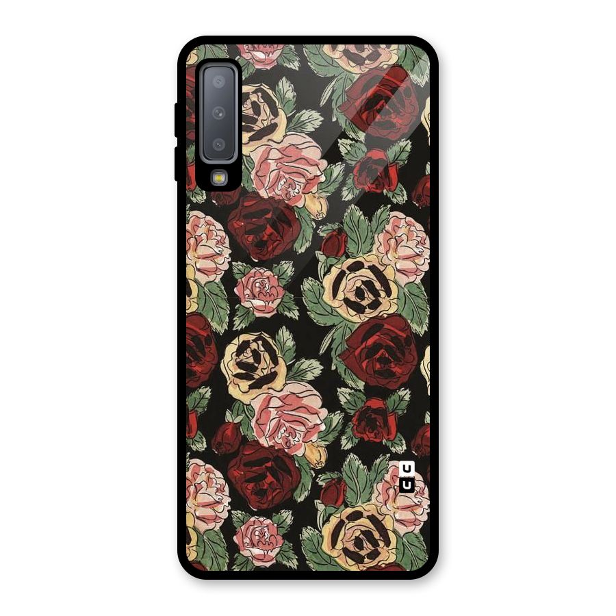 Dark Pastel Flowers Glass Back Case for Galaxy A7 (2018)