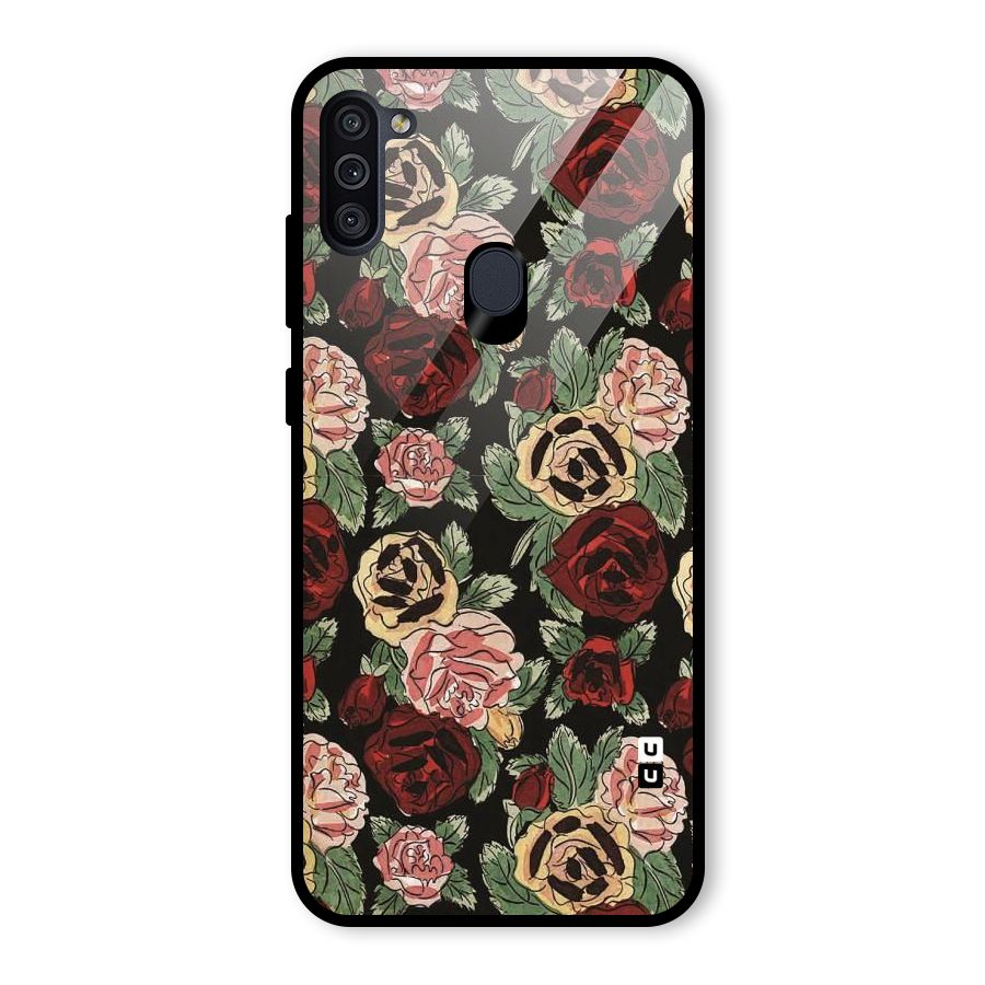 Dark Pastel Flowers Glass Back Case for Galaxy M11