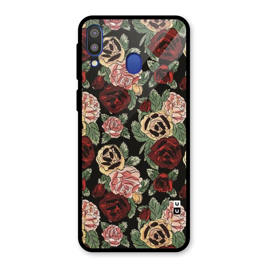 Dark Pastel Flowers Glass Back Case for Galaxy M20