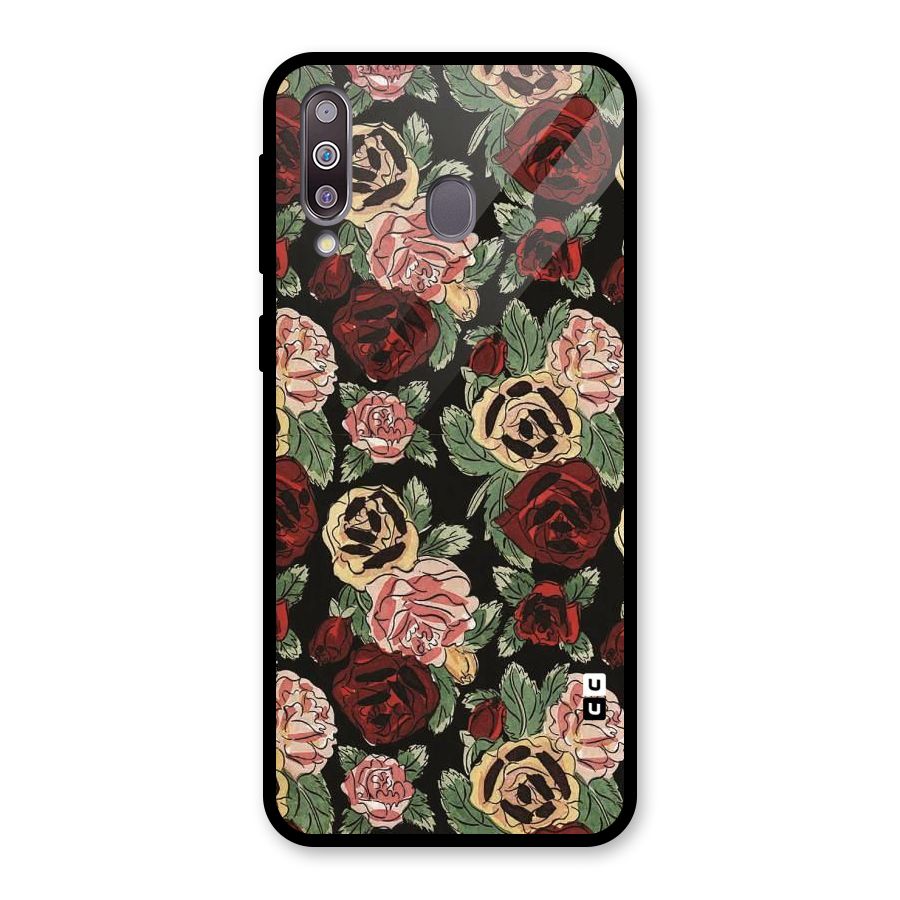 Dark Pastel Flowers Glass Back Case for Galaxy M30